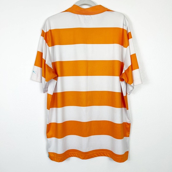 Slazenger Men's Short Sleeve Polo Golf Shirt Orange & White Stripe Size XL - Picture 7 of 11